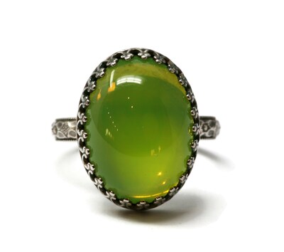 18x13mm Peridot Green Czech Glass 925 Antique Sterling Silver Ring by Salish Sea Inspirations - image1